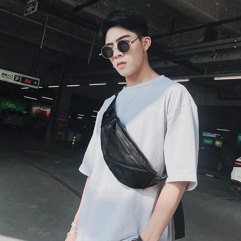 Sports PU Leather Men's Waist Bag Waterproof Chest Bag Casual Man Waist Pack Zipper Fanny Pack Fashion Shoulder Crossbody Bag