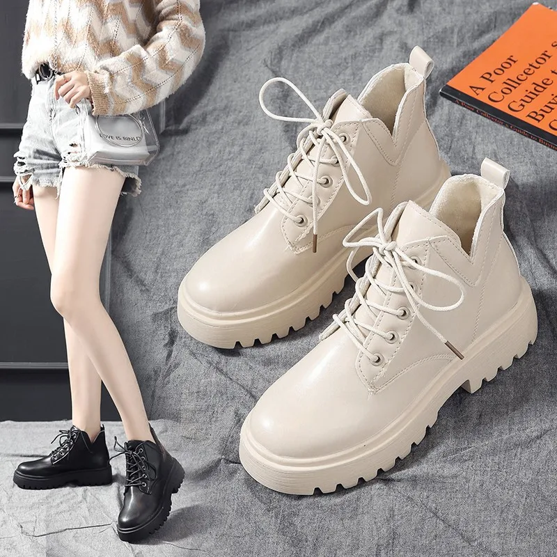 2022 New Autumn Spring Woman Boots Women's Motorcycle Boot  Footwear Lace Up Leather Non Slip Fashion Platform Women Boots