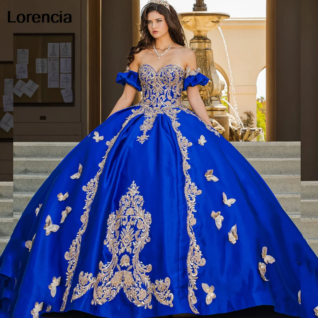 Lorencia мексиканское Королевское синее платье Quinceanera бальное Золотая бабочка