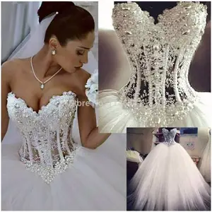 Romantic Princess Lace with Beading Ball Gown Wedding Dresses Bows Crystal Long Bridal Dress 2023