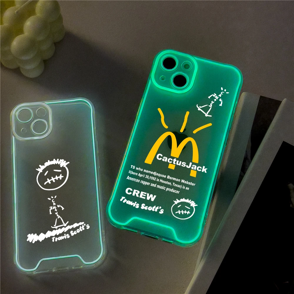 

Night Light Luminous Silicone Phone Case for IPhone 14 Plus 13 12 11 Pro Max XS XR 14Pro 13Pro CactusJack Label Clear Soft Cover