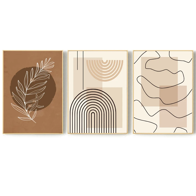 

Brown Minimalism Leaf Line Geometry Canvas Painting Nordic Landscape Poster Print Picture for Living Room Bedroom Wall Art Decor