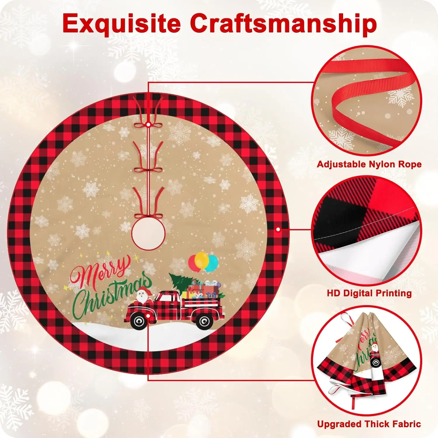 Красная юбка на рождественскую елку 36 дюймов с Санта-Клаусом красным черным