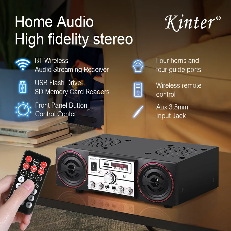 

KINTER 220 В 110 в Bluetooth аудио усилитель мощности домашний кинотеатр, усилитель со встроенной планкой с дистанционным управлением