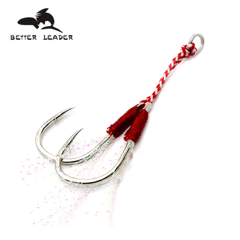 

10PCS/Bag Fishing Slow Jigging Hook Carbon Steel Fishing Hook Single Double Pair Hooks Barbed Thread Feather Accessories