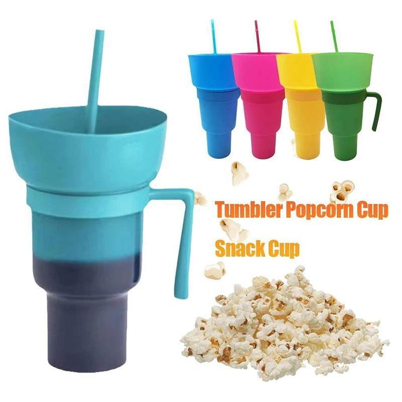

2 In 1 Snack Bowl Drink Cup with Straw Portable Stadium Tumbler Color Change Splash Proof Leak Proof Portable Snack Container