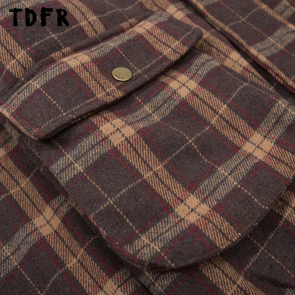Retro Plaid Padded Jacket Mens Letter Embroidery Winter Thick Streetwear Spliced Lapel Pocket Long Sleeve Quilted Men