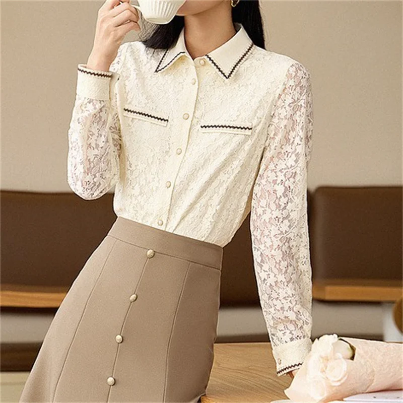 

Women Spring Autumn Style Blosues Shirts Lady Casual Long Sleeve Peter Pan Collar Patchwork Blusas Tops ZZ1908