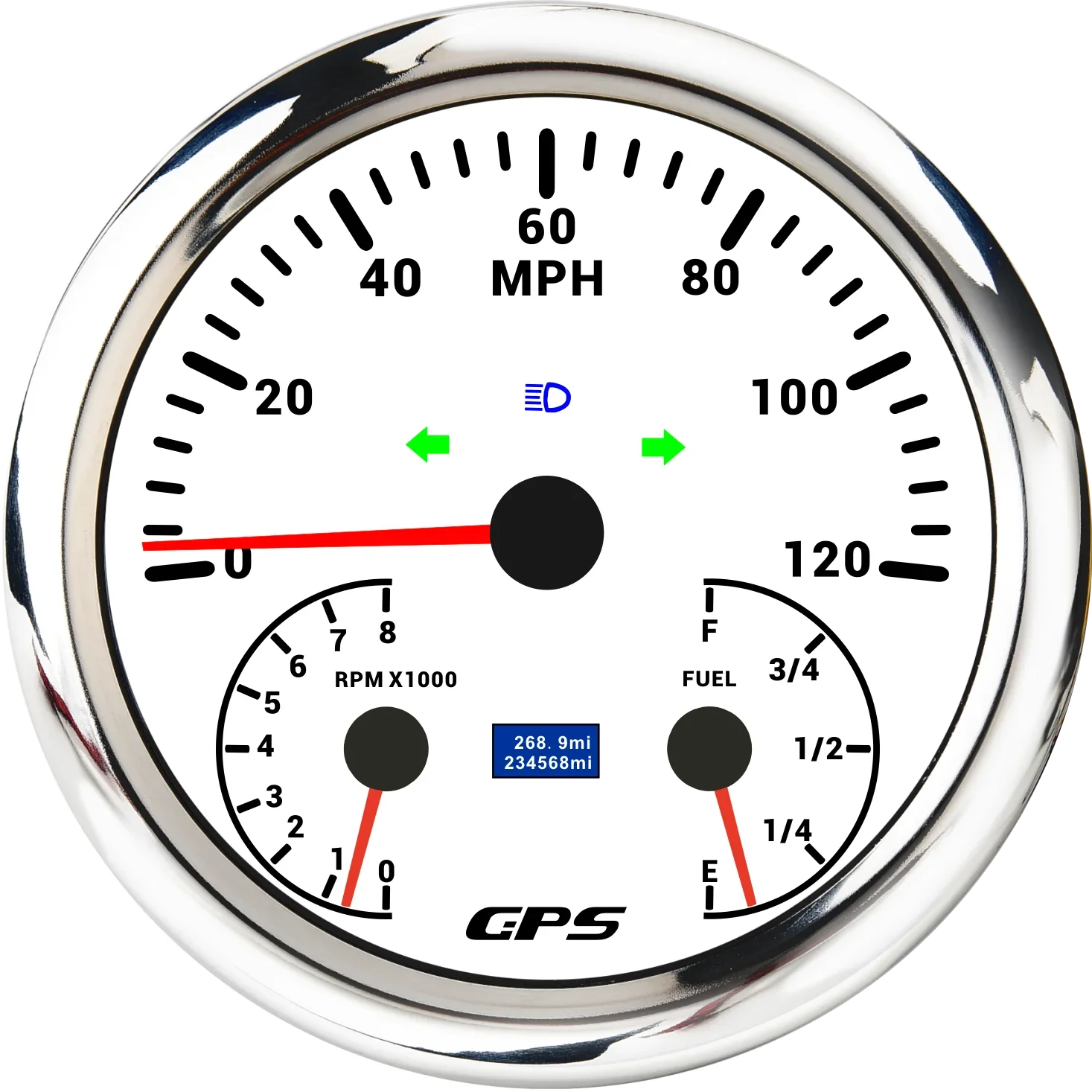 Фото 3 в 1 Многофункциональный новый 110 мм 0-120 км/ч 0-200MPH GPS спидометр с тахометром 0-8000 об/мин Датчик уровня топлива Автомобиль Лодка Морская №2
