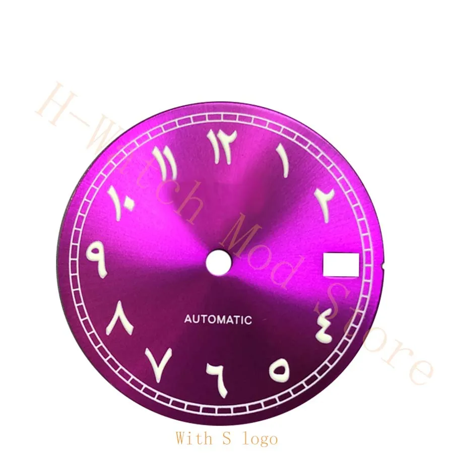 

Sunburst Arabic Dial Black C3 lume dial for nh35 movement sports skx007 / 009 turtle abalone 28.5mm Purple dial