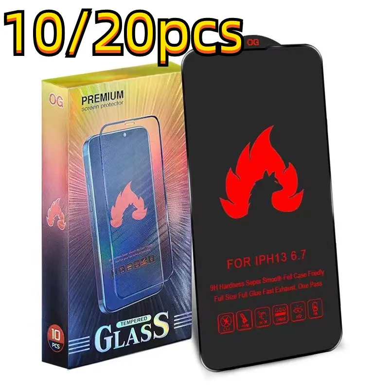10/20pcs Fire Anti-Static Tempered Glass Full Glue Screen Protector Film For iPhone 14 Pro Max 13 12 11 XS XR X 8 7 6 Plus SE