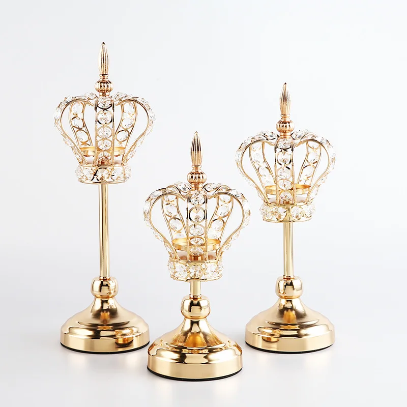 

European crown crystal candlestick wedding props household metal ornaments candelabra candle holders candle holder home decor