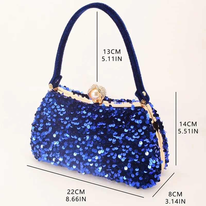 Pure Color Luxury Sequin Handbags For Women Wedding Party Evening Bags Bridal Clutches With Handle Handbags Chain Shoulder Bags