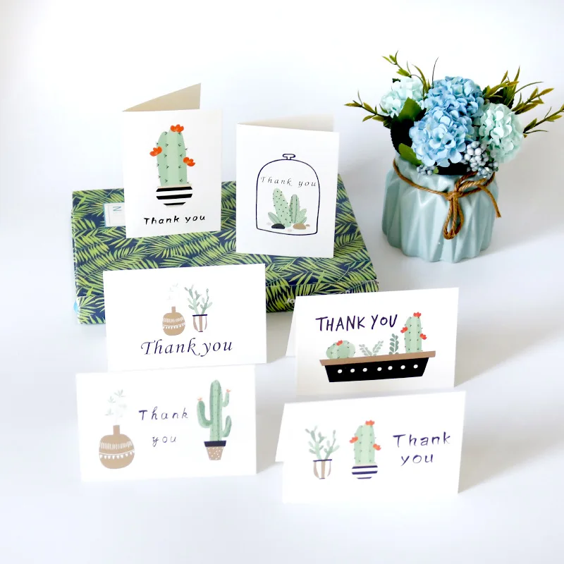 

6 Sets Thank You Cards Envelopes Stickers Cactus Plant Gift Card Summer Birthday Party Invitation Folding Type Postcard Safari