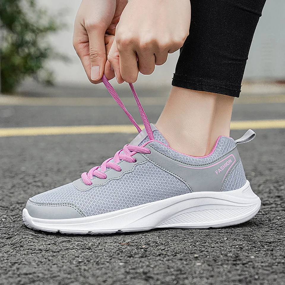 Loekeah Fashion Casual Shoes For Women Lace-Up Mesh Running Shoes Breathable Sneakers Lightweight Outdoor Sports Jogging Shoes