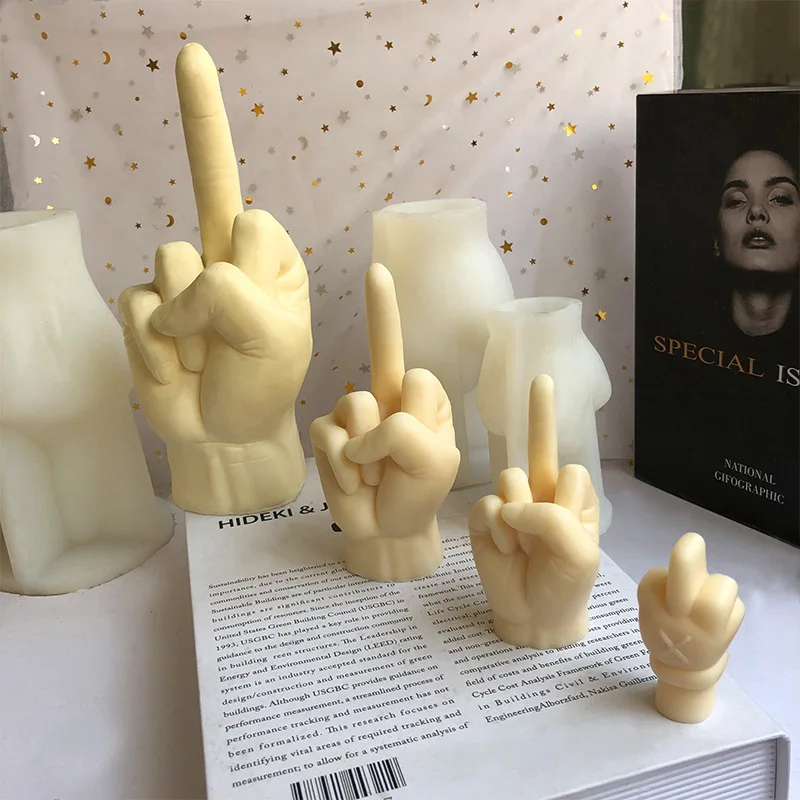 

Diy Creative Gesture Vertical Middle Finger Aromatherapy Candle Silicone Mold Aromatherapy Gypsum Candle Making Resin Mould