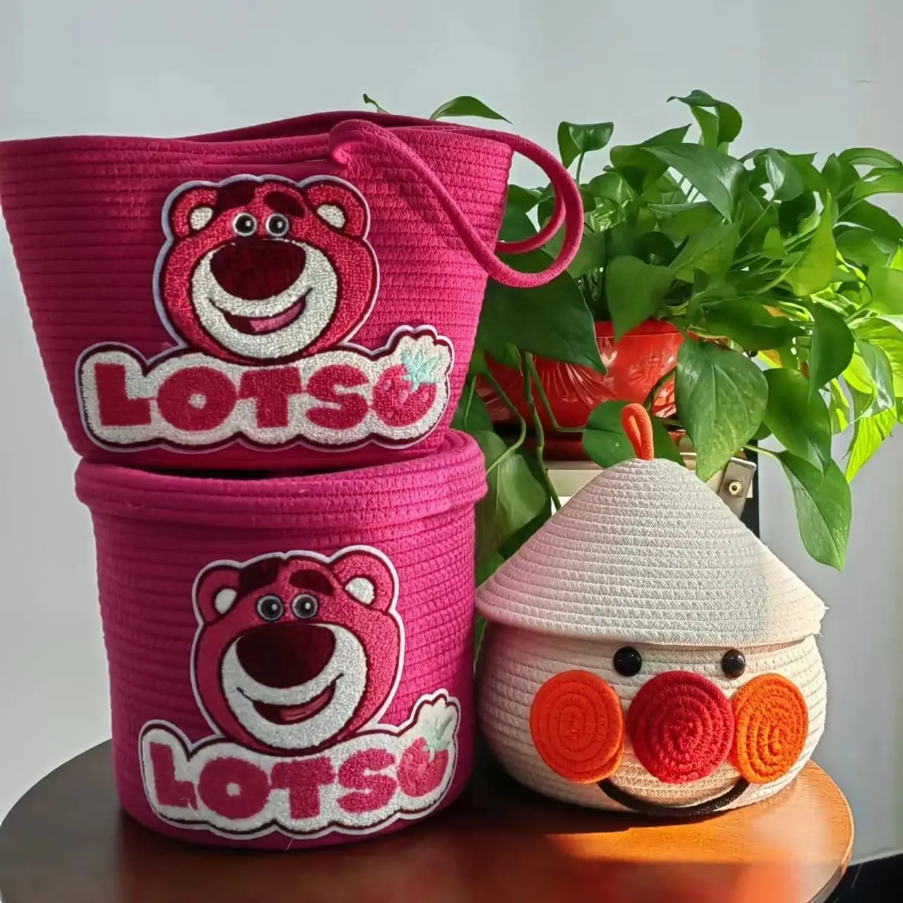 

Hand-woven Cotton Cartoon Storage Basket, Home Storage, Snack Storage, Picnic Storage Basket