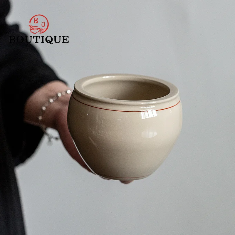 

450ml Chinese Jianshui Retro Ceramic Plant Ash Glaze Tea Wash Bowls Household Tea Residue Tank Bucket Tea Ceremony Accessories