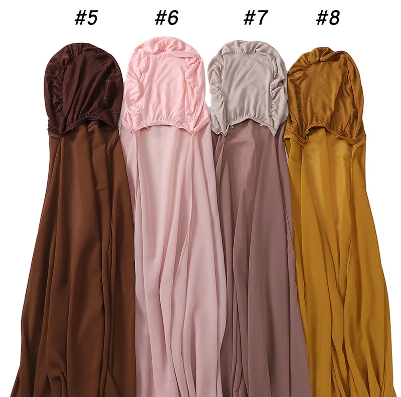 175X72CM Premium Chiffon Hijab Scarf With Undercap Attached Women Muslim Instant Headwrap Jersey Inner Bonnet ALL-IN-ONE Set