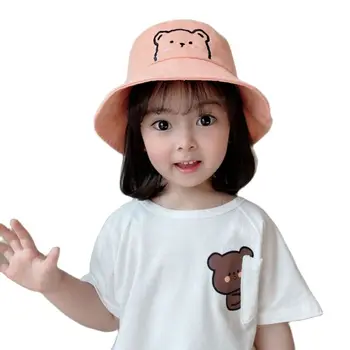 XEONGKVI Fashion Cute Cartoon Cookies Bear Children Bucket Hat Spring Summer  Big Brim Baby Cotton Cap For Boy Girl 3-8 Years