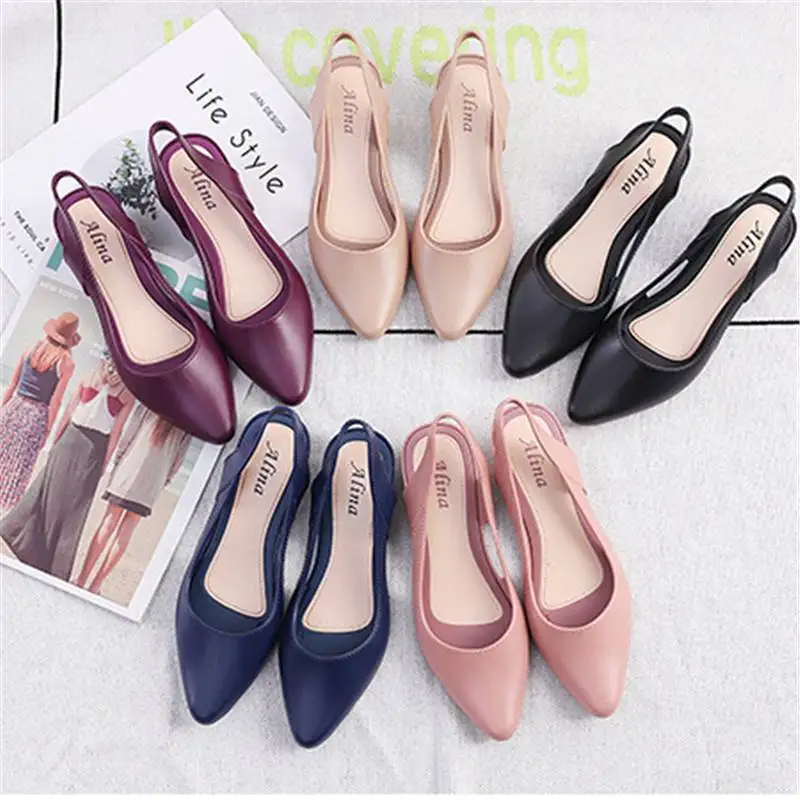 

Slingbacks Jelly Shoes Block Low Heel Sandals Women's Slip On Pointed Toe Pumps