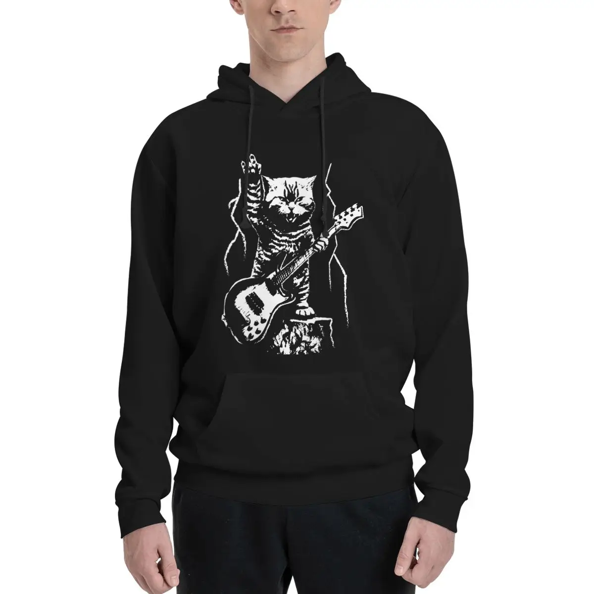 

Cat Lover Bass Guitar Player Rock N Roll Guitarist Bassist Polyester Hoodie Men's sweatershirt Warm Dif Colors Sizes