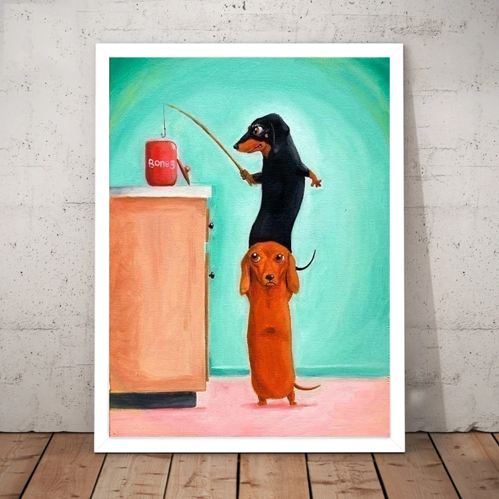 

Dachshund Sausage Dog Wall Art Canvas Painting Funny Pet Dog Animal Posters Prints For Living Room Barbershop Home Decor