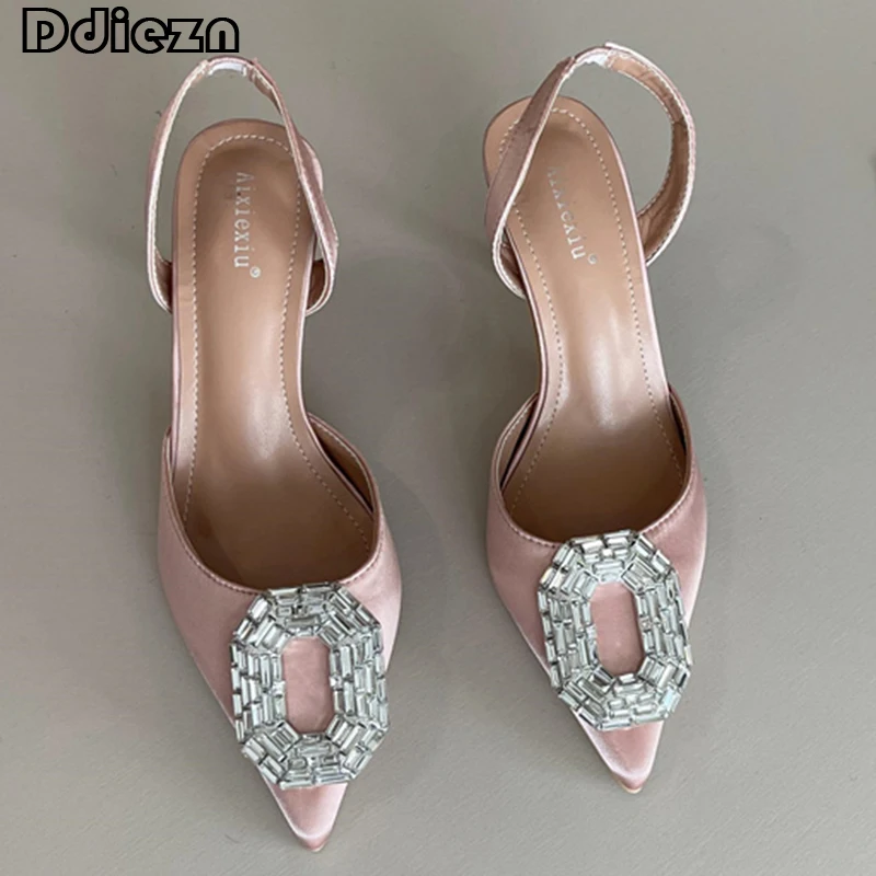 

Женские туфли на высоком каблуке, туфли-лодочки с блестящими элементами, соблазнительные женские сандалии с острым носком, Роскошные туфли-лодочки, лето 2023