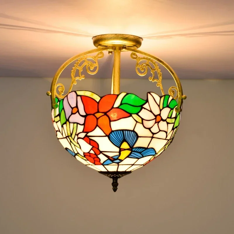 12 дюймов 30 см потолочный светильник Тиффани колибри цветы витражи полузаподлицо