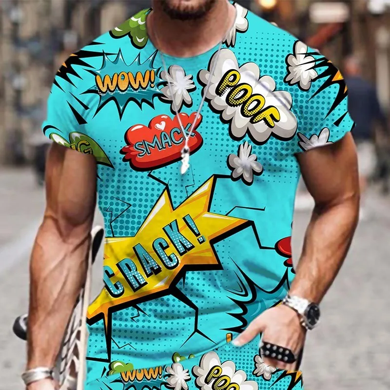 

Summer men's retro 3d printing hot sell hip hop adult men's plus size explosion graffiti pattern men's crewneck T-shirt