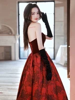 elegant burgundy sleeveless sweetheart evening dresses long a line strapless prom temperament host party gown toast clothing new