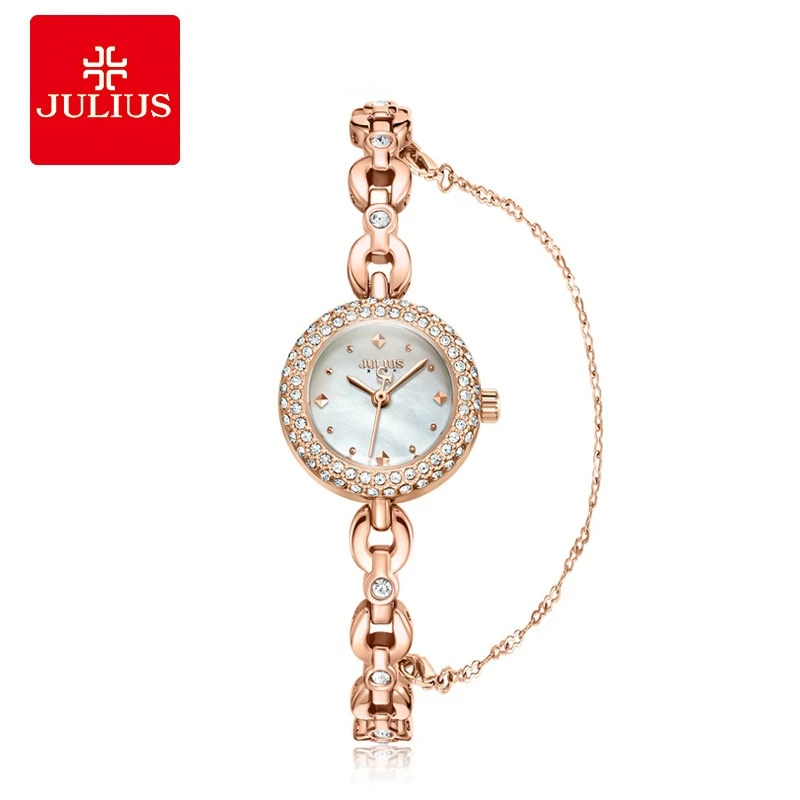 Beautiful Cute Bracelet Natural Shell Inlaid with Diamond Elegant Small Watch Women's Luxury Watch Women Gold Watches JA-1001