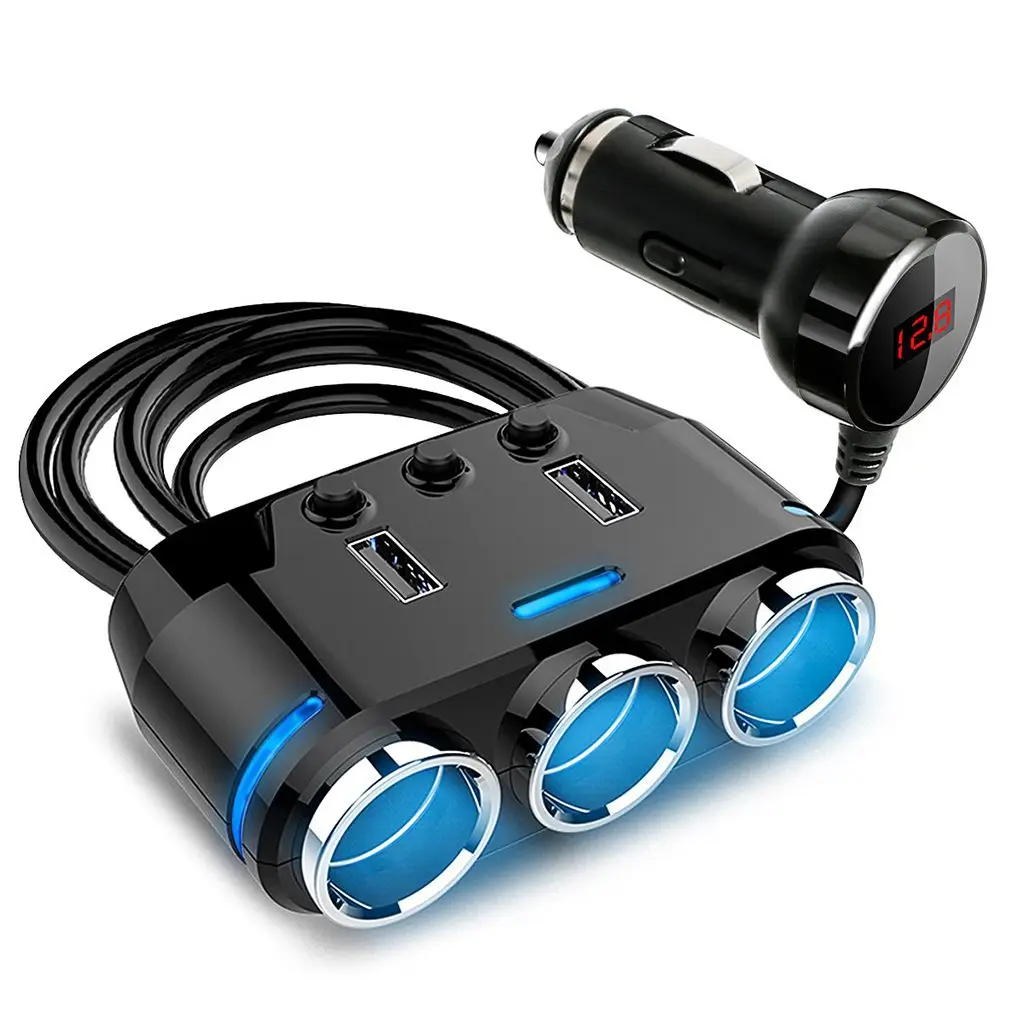 

12V-24V Car Cigarette Lighter Socket Splitter Plug LED USB Charger Plug Adapter Port 3 Way Auto For Mobile Phone DVR Accessories