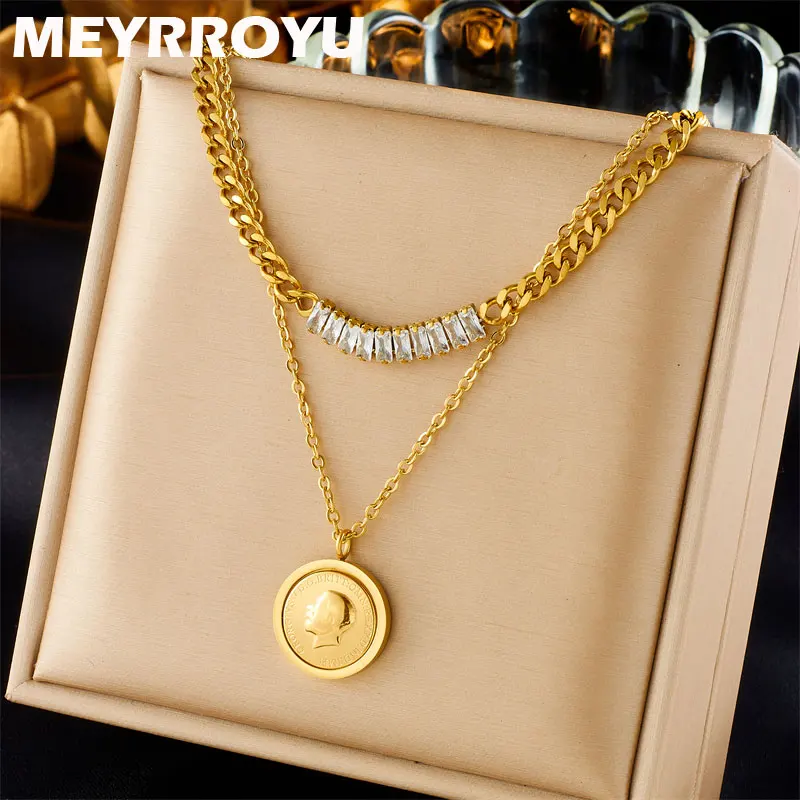 Женское Винтажное колье MEYRROYU ожерелье из нержавеющей стали с кулоном в виде
