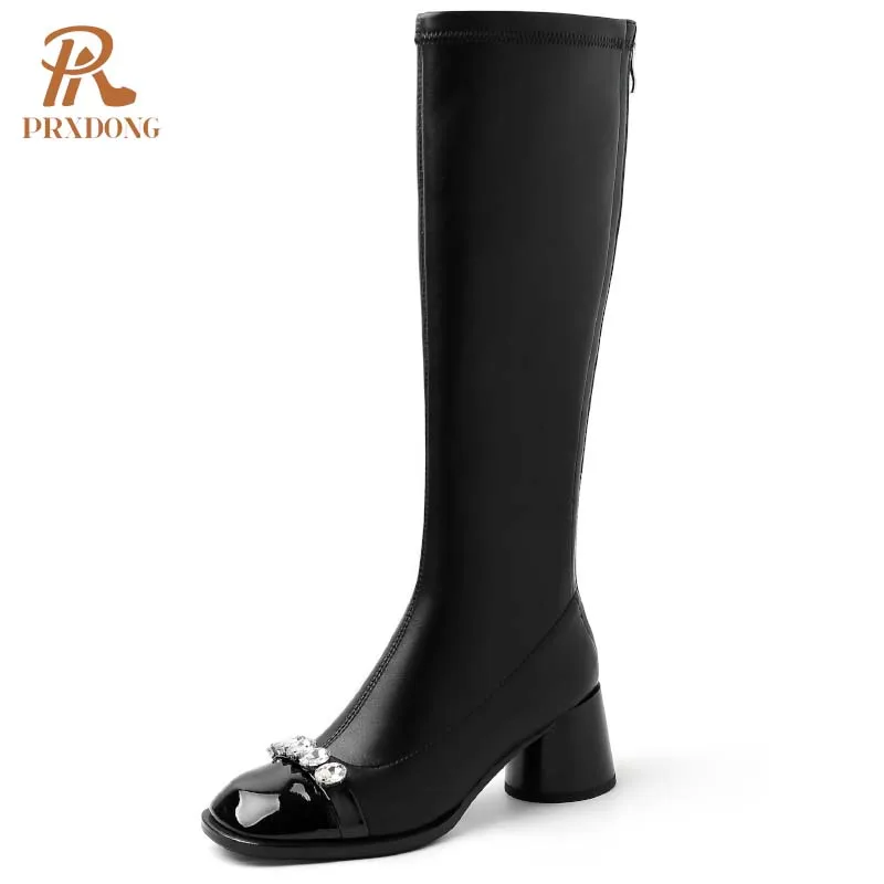 PRXDONG/Новая классика осенне-зимняя теплая обувь на массивном каблуке с квадратным