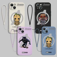 avengers hero marvel for apple iphone 13 12 11 pro max mini xs xr x 8 7 6s 6 plus liquid rope with lanyard phone case