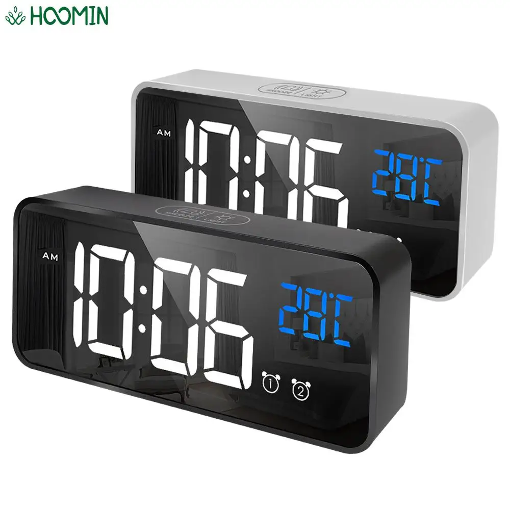 

Creative Digital Alarm Clock Table Clock Voice Control Snooze Night Mode 3 Colors Rechargeable Electronic Music LED Clocks