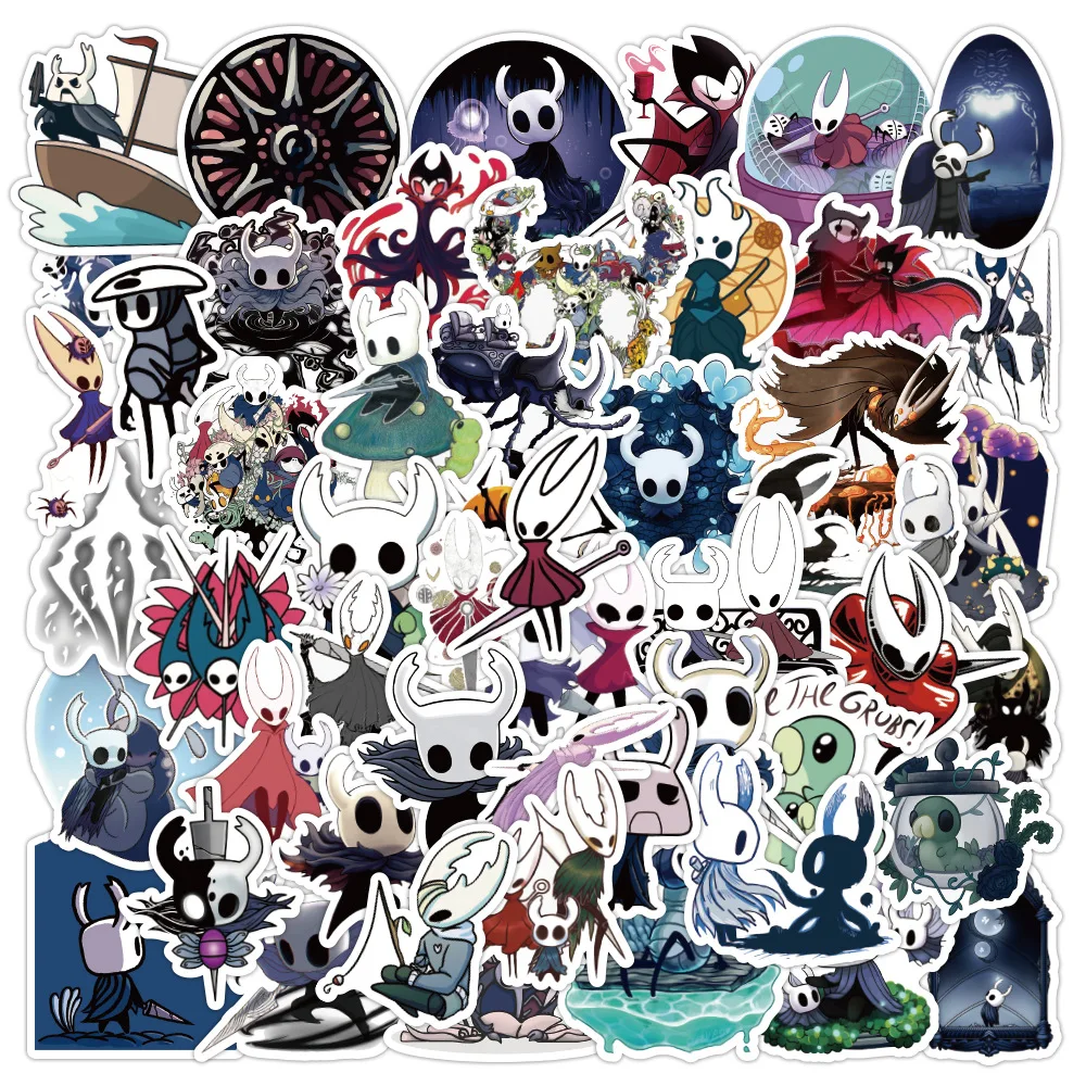 

10/30/50pcs Hollow Knight Game Stickers For Notebook Phone Skateboard Laptop Car Cartoon Decals Graffiti DIY Toys Kids Sticker