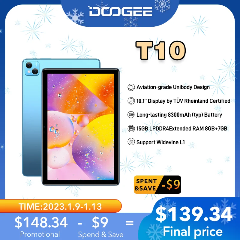  [Мировая премьера] Планшет DOOGEE T10 10,1-дюймовый IPS-дисплей FHD+ от T ÜV Rheinland Сертифицированный восьмиядерный планшет Android 12 Основная камера 13…