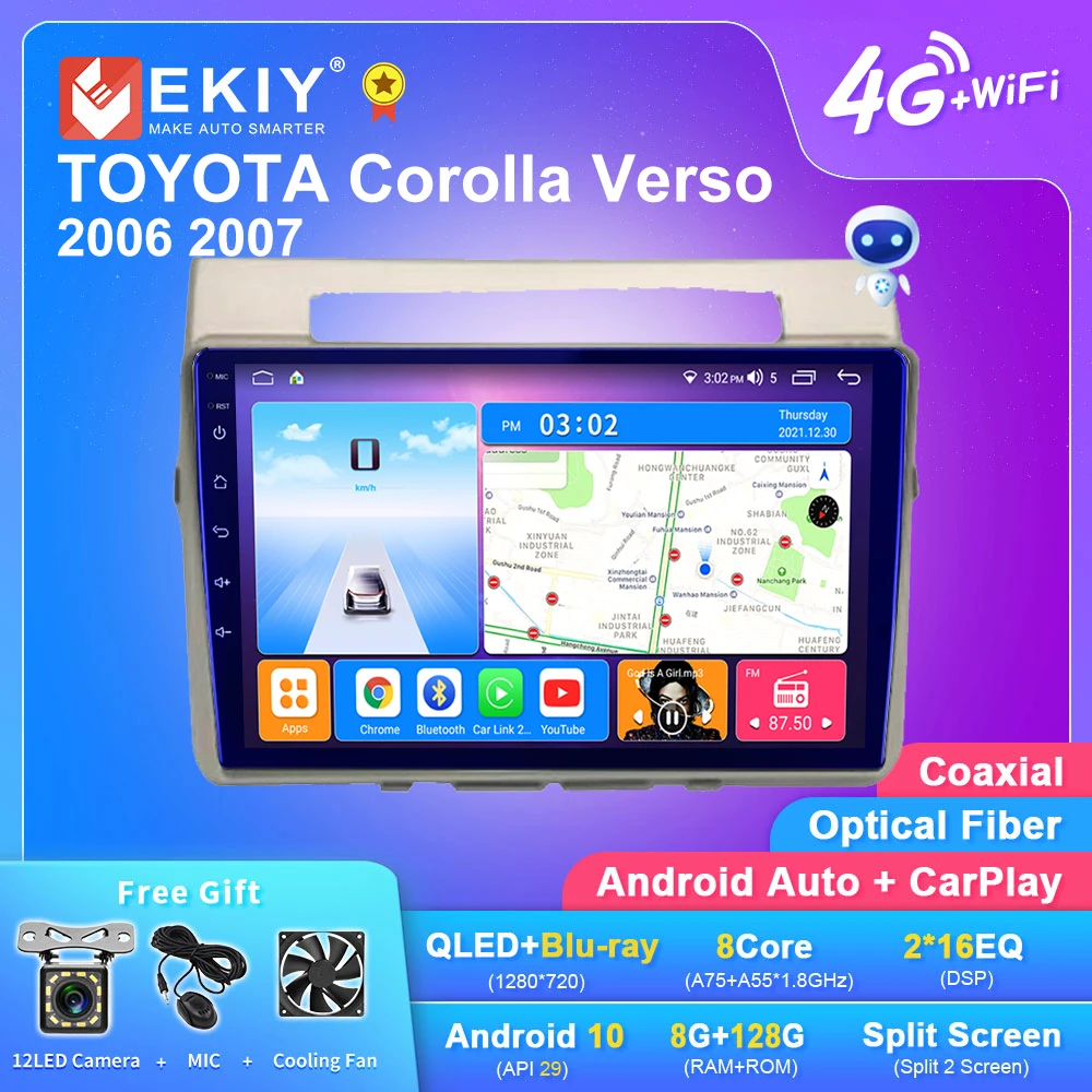 Автомагнитола EKIY T7 Android 10 для TOYOTA Corolla Verso 2006 2007 Carplay DSP мультимедийный плеер BT