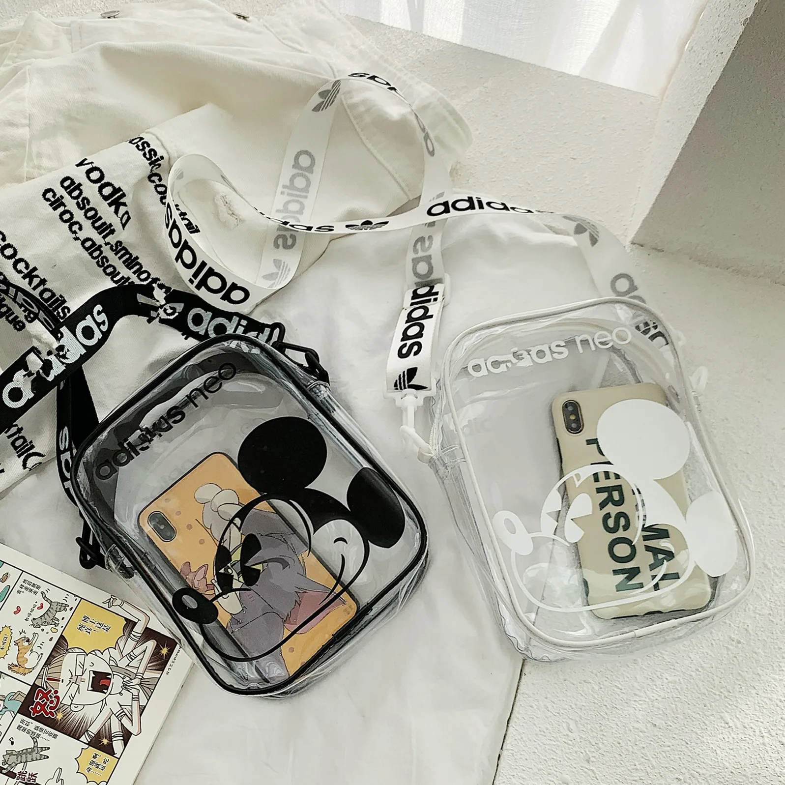 Disney Certified Bag Women's Fashion Casual Small Square Bag Mickey Mouse Trendy One-Shoulder Crossbody Bag Transparent