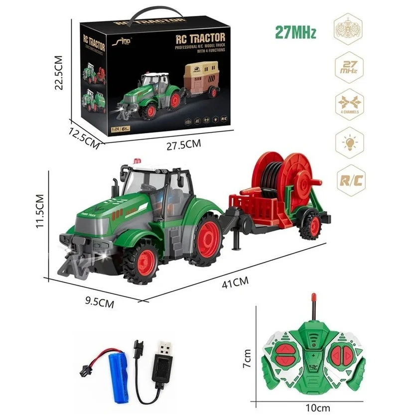 

1/24 Scale RC Farm Tractor Trailer 2.4G Remote Control Simulated Engineering Construction Truck Model Toys Farming Machine D8