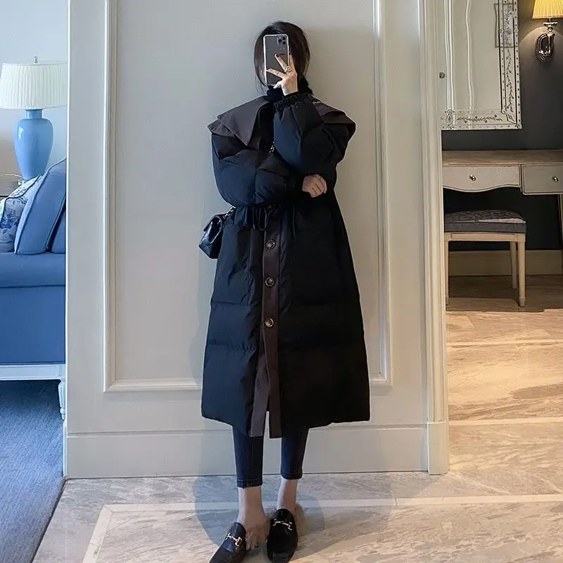 2023 New Women Winter Korean Vintage White Duck Down Jacket Fashion Casual Female Warm Solid Loose Long Sleeve Coats Tops C69