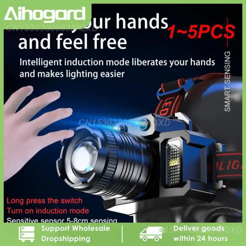 

1~5PCS Rechargeable Headlamp 2000mah Super Bright Torch Light T51 Induction LED Headlight Waterproof Camping Mobile Power Bank