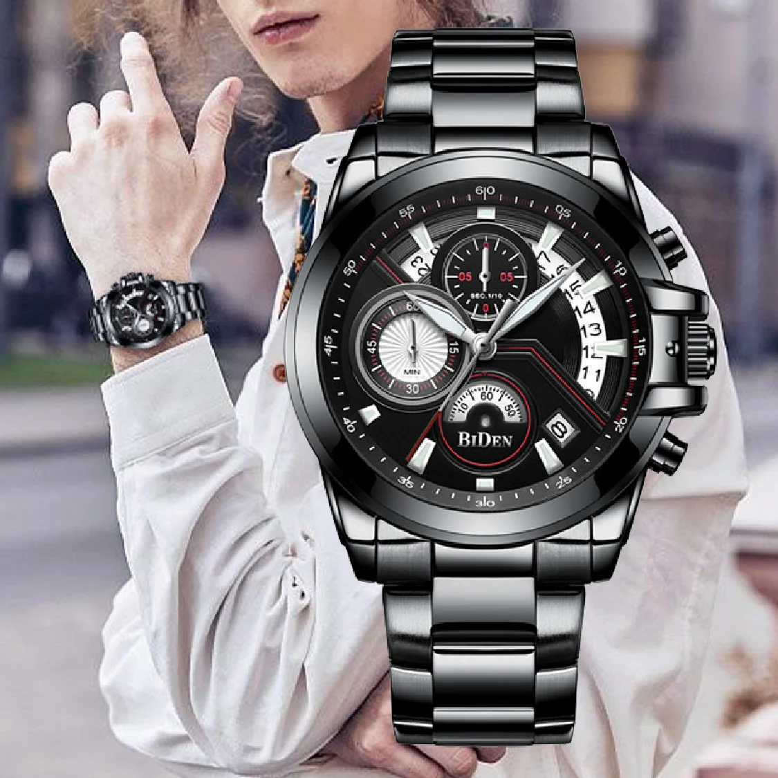 

BIDEN Luxury Men Watch Chronograph Calendar Wristwatch For Male Japan Quartz Watches Full Stainless Steel Business montre homme