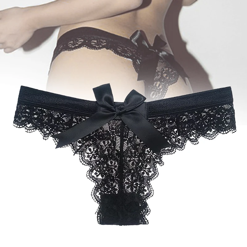 

Flirting Sexy Panties Lace Trim T-Back High Cut Mesh Thong Back Bowknot Decor for Women Sexy Panties SEC88