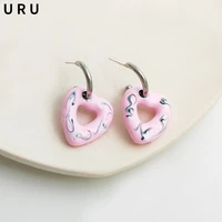 s925 needle fashion jewelry heart earrings 2022 new trend sweet pink enamel drop earrings for women party gifts