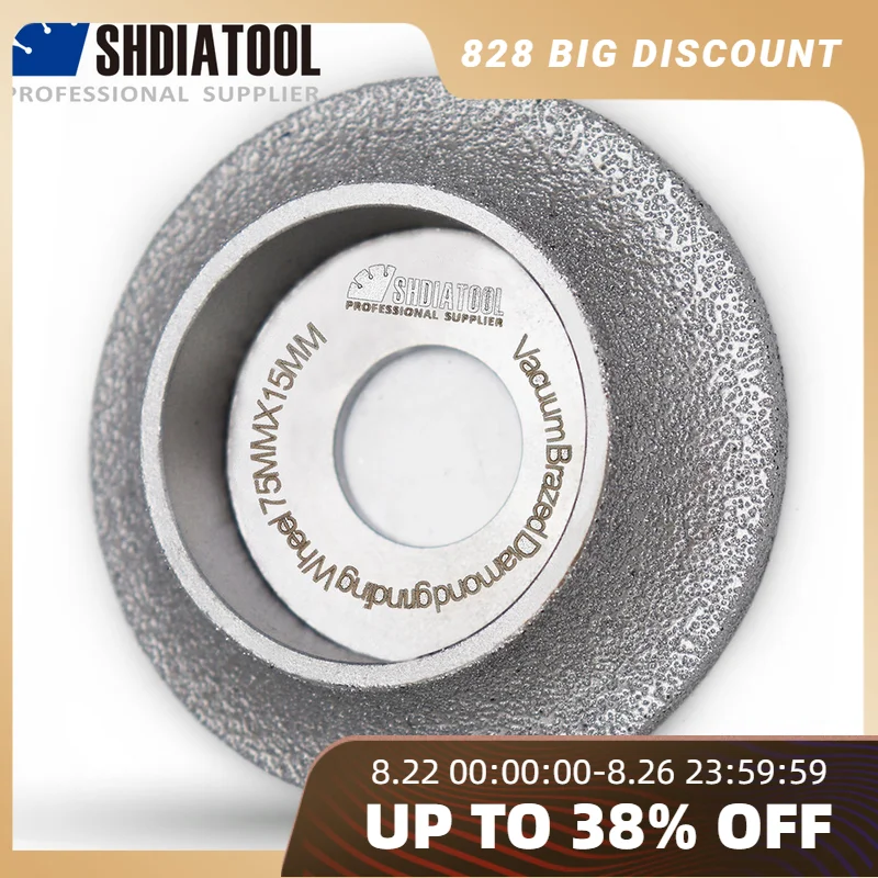 SHDIATOOL 1/4 Round Hand Profile Wheel Vacuum Brazed Diamond Grinding Wheel Dia75mmx15mm Demi-bullnose Edge Profile Disc