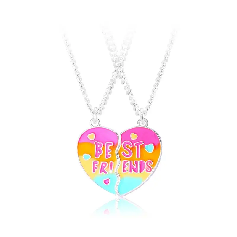 

2pcs/set Best Friends Letter Glitter Heart Pendant Kids Girls Best Friends BFF Friendship Necklace Jewelry Gift
