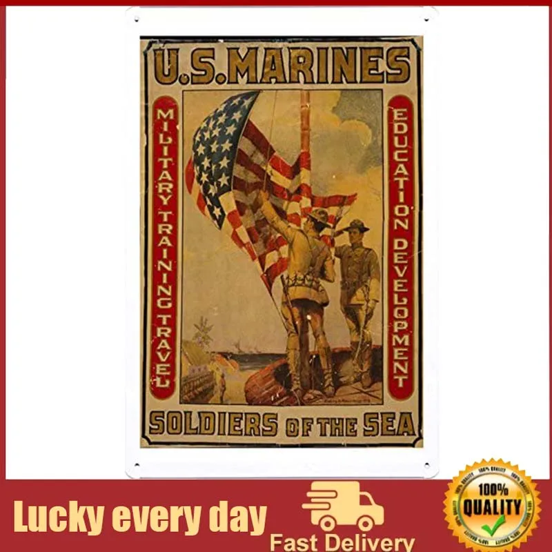 

World War I One Tin Sign Metal Poster (reproduction) of U.S. Marines - Soldiers of the sea Military training, travel, education